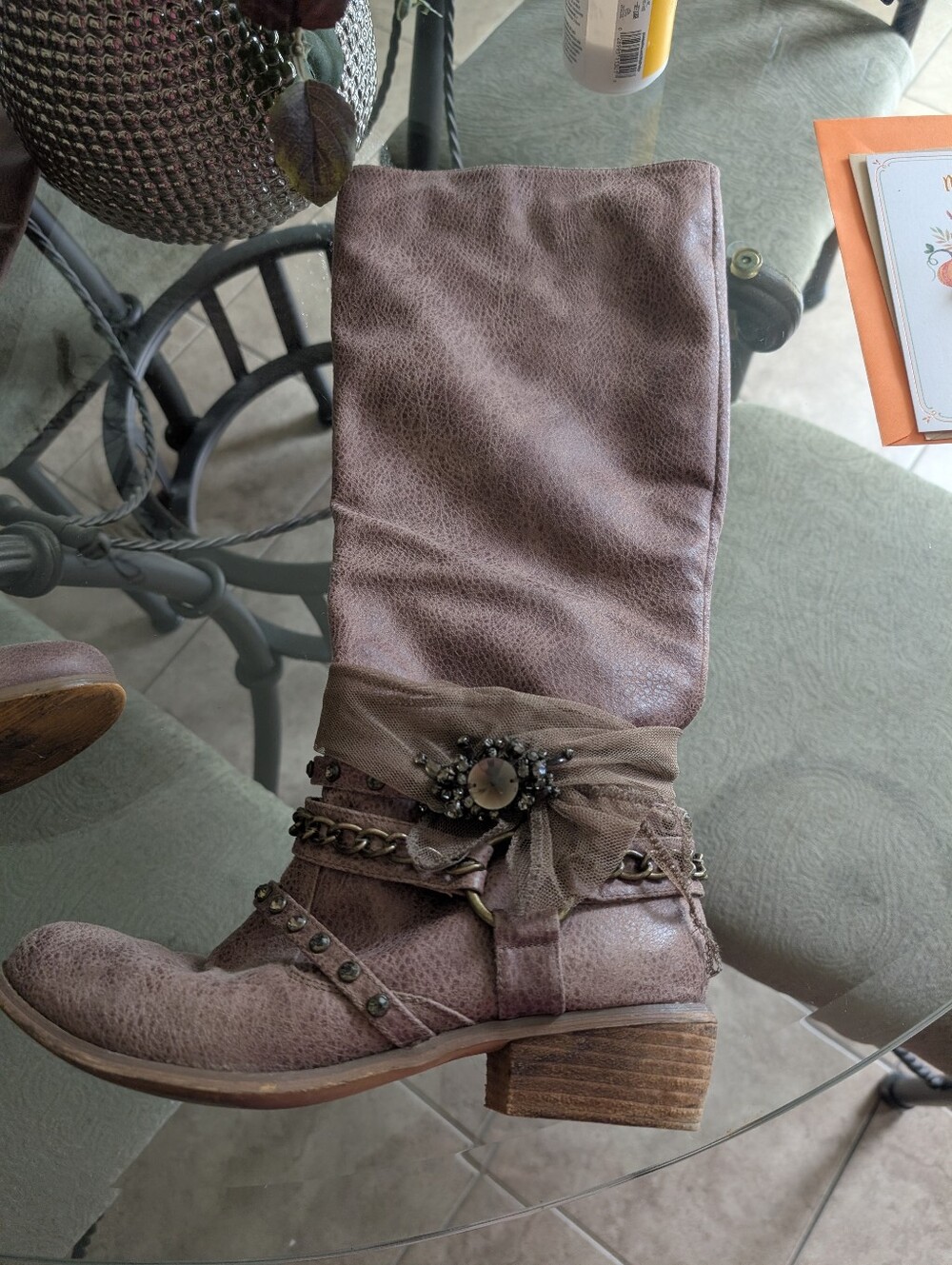 Not Rated Embellished Women's Mid-Calf Fashion Boots - Taupe Size 9